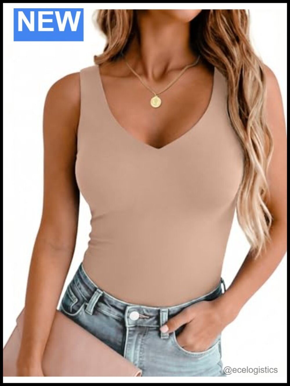 Double Lined V Neck Tank Top Summer Slim Fit Layering Sleeveless Tops